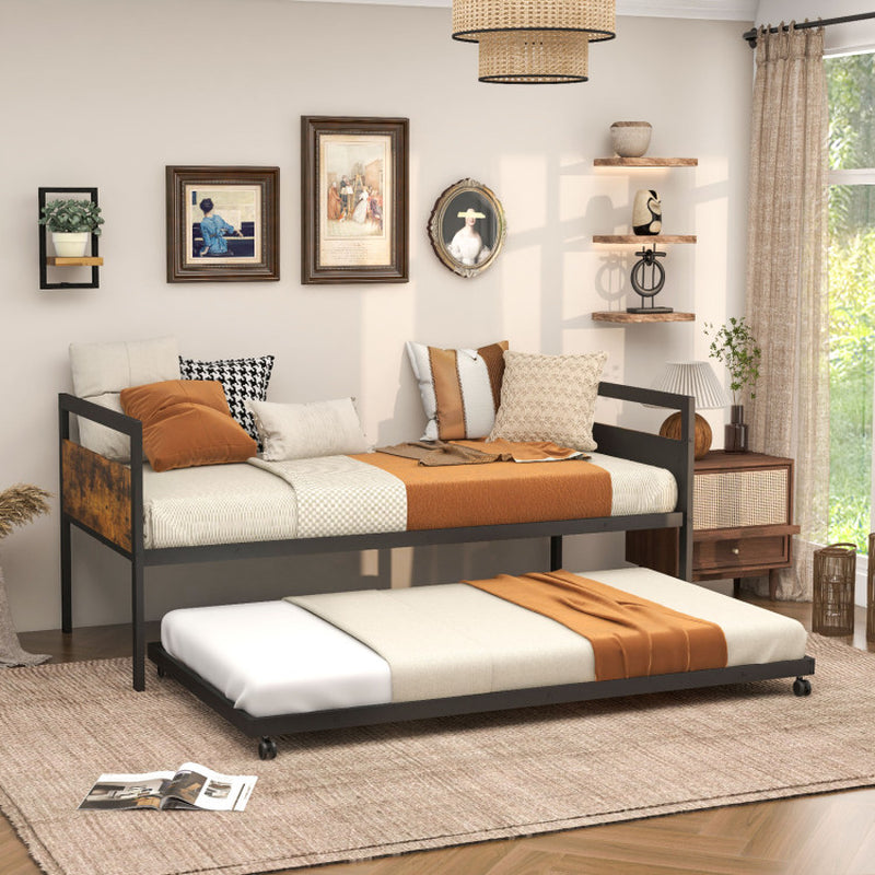 Twin Metal Daybed with Trundle Lockable Wheels