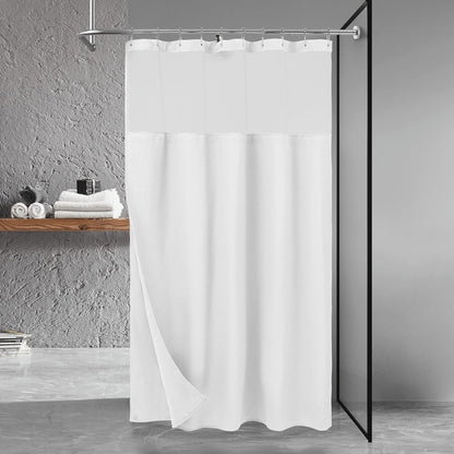 Waffle Weave Shower Curtain with Snap-In Fabric Liner & Hooks Set - Hotel Style, Waterproof & Washable, Heavyweight Fabric & Mesh Top Window - 71X72, Sage Green