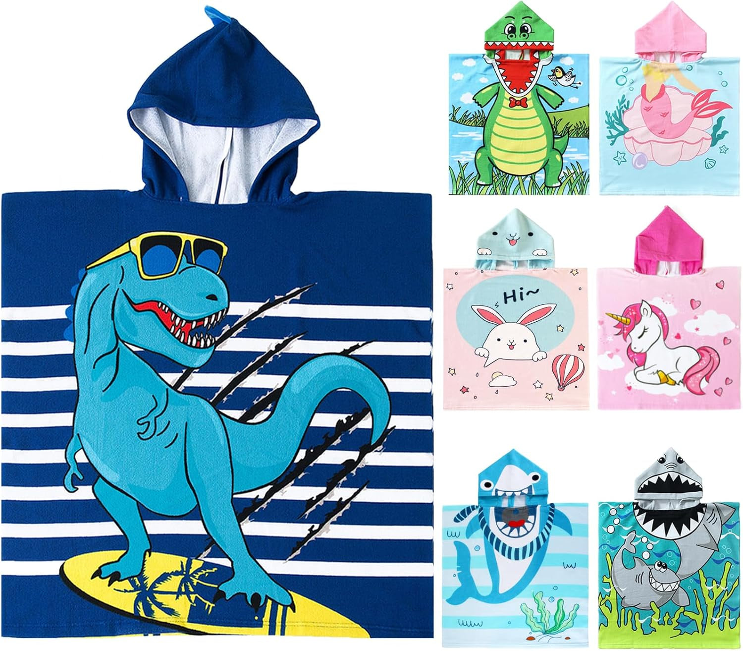 Dinosaur Bath Towel for Toddler Boys, Pool Hooded Towel for Kids, Hooded Bath Beach Towel Poncho for Bath/Pool/Beach Swim Cover