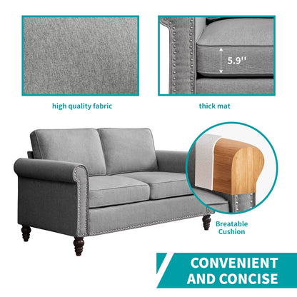 Living Room Furniture Sets with 5.9"Upholstered Cushion, 3-Seater Sofa Couch and Loveseat, Sofa Set for Living Room(Light Grey)