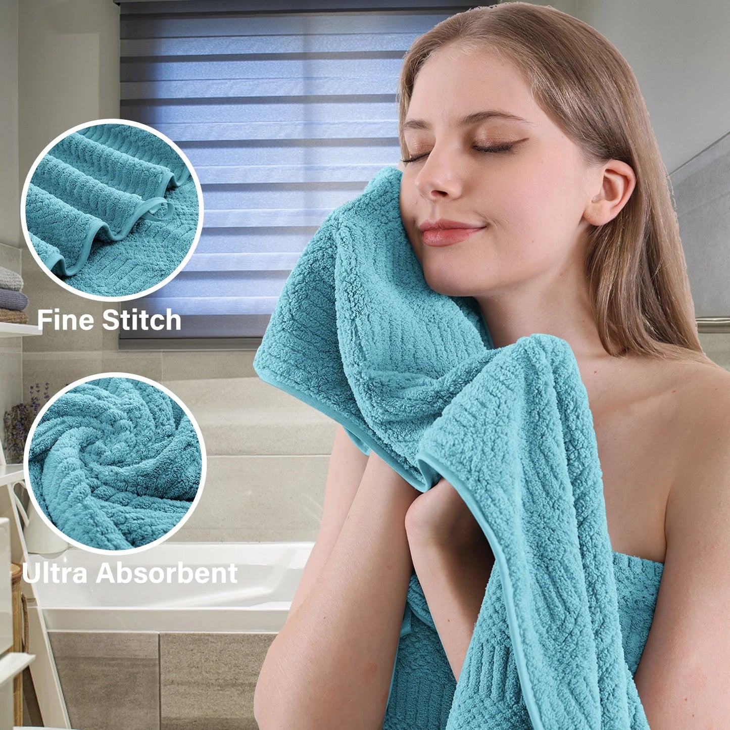 4 Piece Microfiber Bath Towel Set,700Gsm Family-Sized Towel Set ,Quick Dry & Less Lint,Highly Absorbent,Ultra Soft Shower Towel for Bathroom Hotel-Turquoise