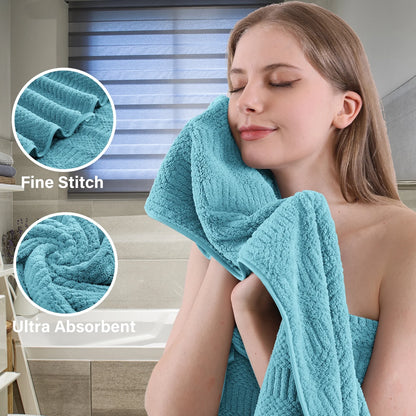 4 Piece Microfiber Bath Towel Set,700Gsm Family-Sized Towel Set ,Quick Dry & Less Lint,Highly Absorbent,Ultra Soft Shower Towel for Bathroom Hotel-Turquoise