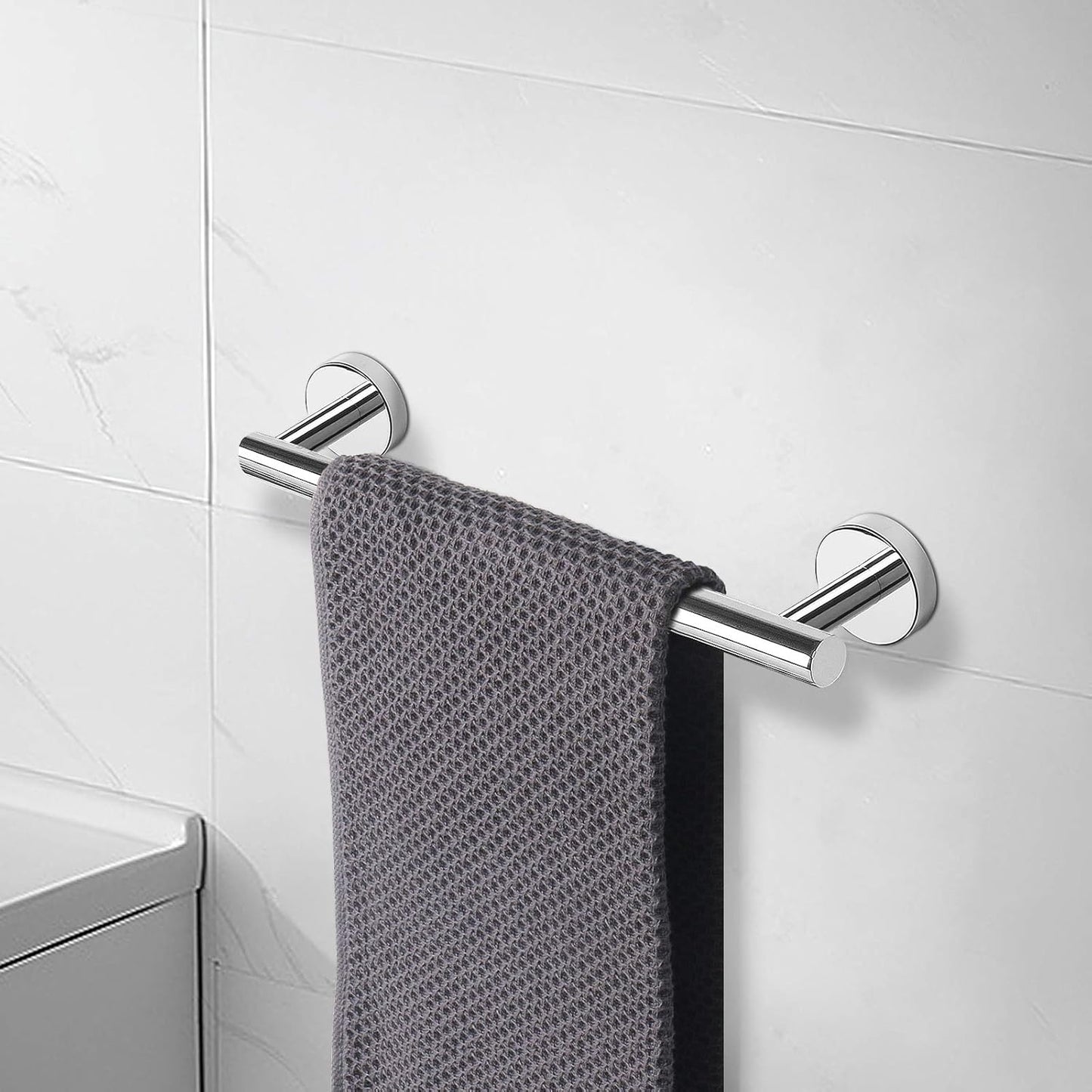 Bath Towel Bar, Thicken Stainless Steel Shower Towel Rack Holder Wall Mounted for Bathroom, 9-Lnch Overall Length-7-Lnch Usable Hanging Space (1 Pack, Chrome Finish)
