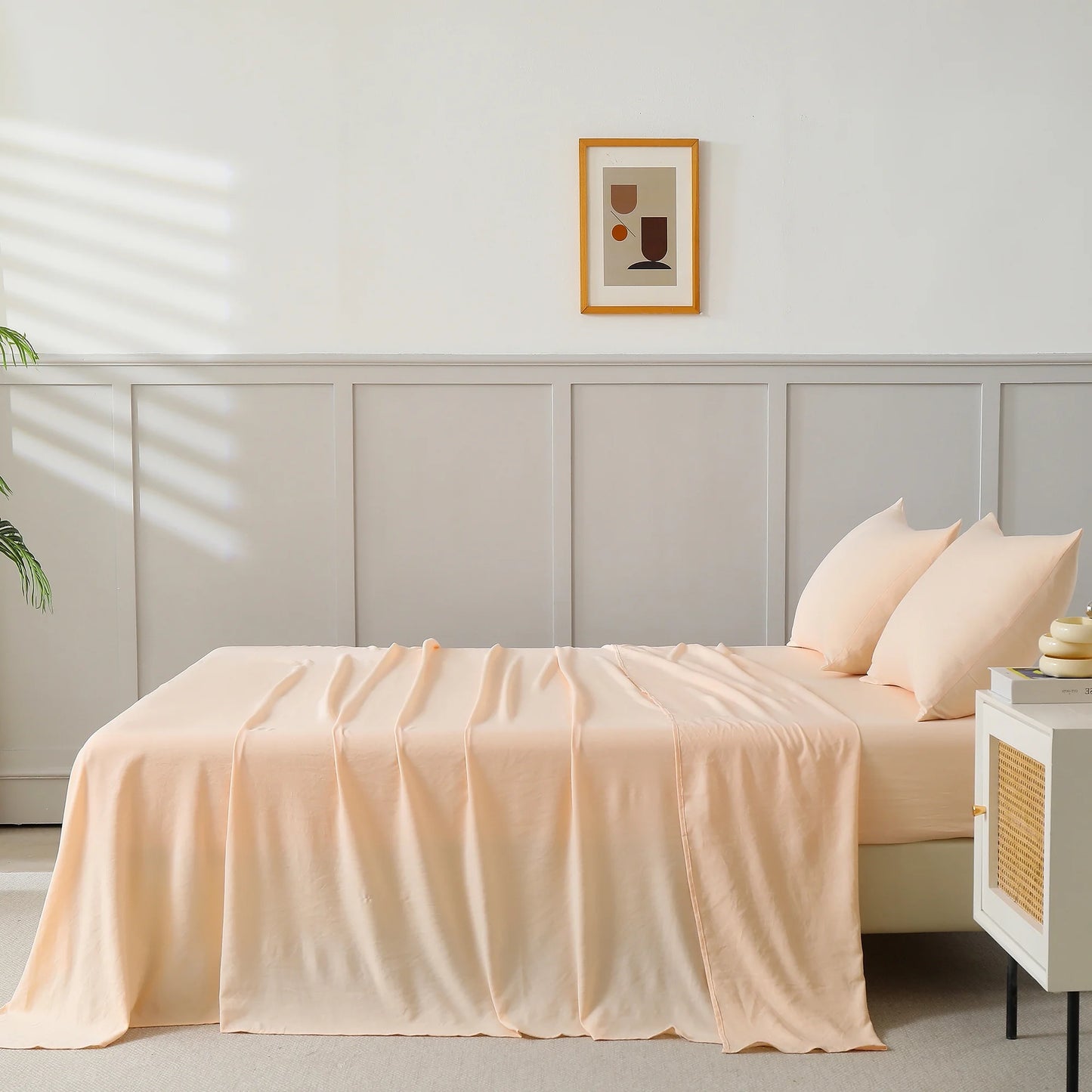 Bed Sheets Set 4 Piece Queen/Full Sheet Set Champagne Microfiber Fitted Sheet, Flat Sheet & 2 Pillowcases Bedding Set