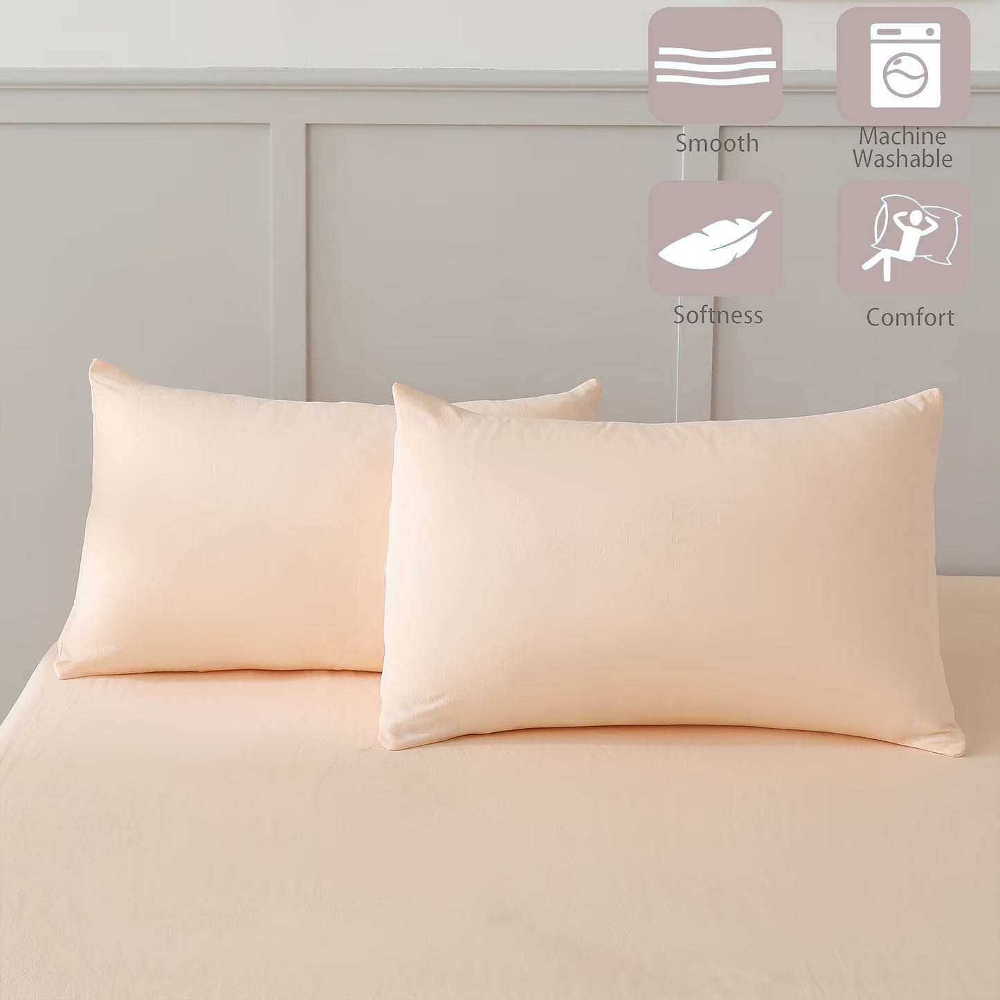 Bed Sheets Set 4 Piece Queen/Full Sheet Set Champagne Microfiber Fitted Sheet, Flat Sheet & 2 Pillowcases Bedding Set