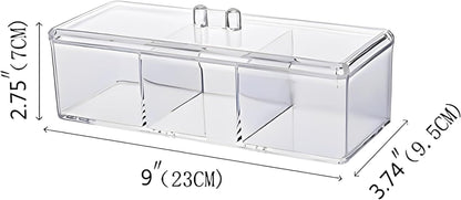 Qtip Holder Rectangle Cotton Ball and Swab Holder Organizer with Lid, Dustproof,Waterproof,Clear Acrylic 3 Compartment Cotton Pad Container for Cotton Swabs, Make up Pads, Cosmetics