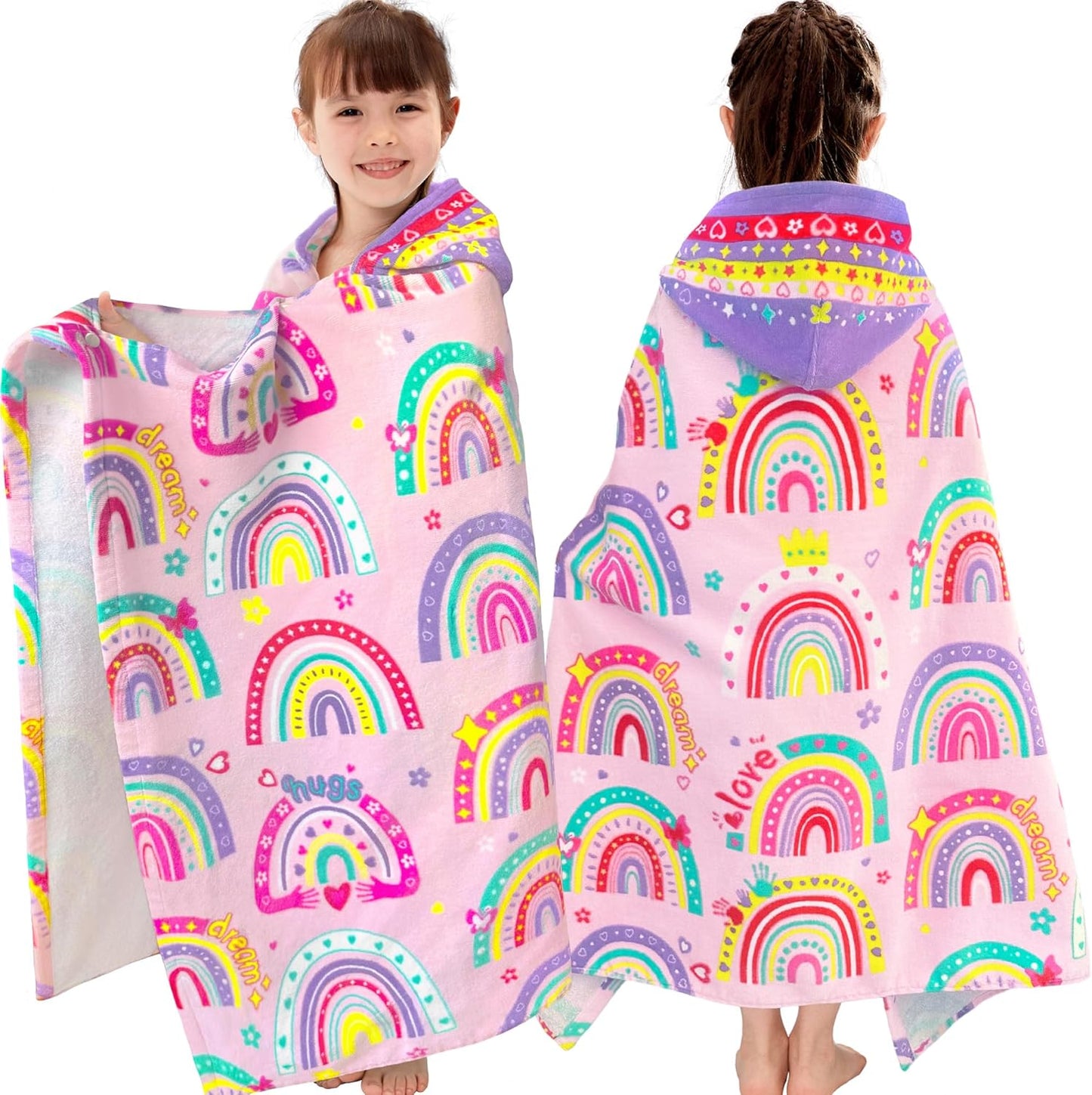 Kids Hooded Beach Towel Age 3-8, 30''X50,Soft | Thick | Large | 100% Cotton,Absorbent Beach, Bath, Pool Towels Wrap for Girls, Sea Mermaid