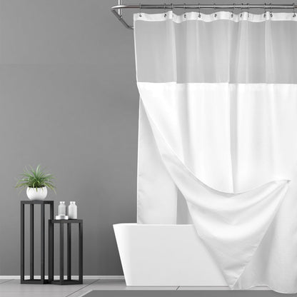 Waffle Weave Shower Curtain with Snap-In Fabric Liner & Hooks Set - Hotel Style, Waterproof & Washable, Heavyweight Fabric & Mesh Top Window - 71X72, Sage Green