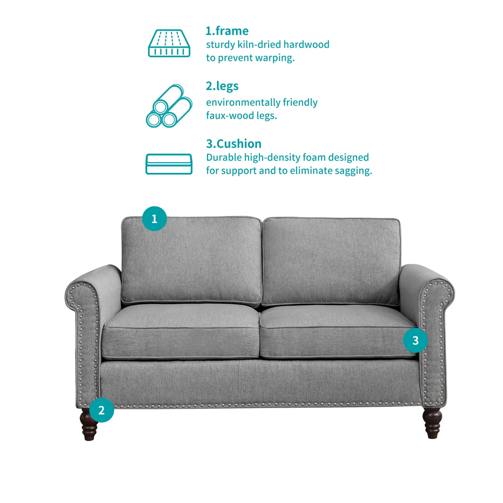 Living Room Furniture Sets with 5.9"Upholstered Cushion, 3-Seater Sofa Couch and Loveseat, Sofa Set for Living Room(Light Grey)