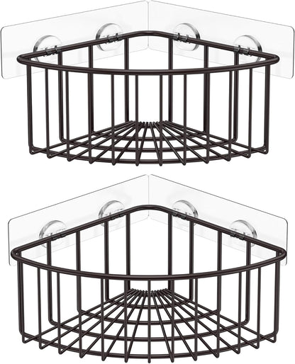 2-Pack Corner Shower Caddy, SUS304 Stainless Steel, Wall Mounted Bathroom Shelf with Adhesive, Storage Organizer for Toilet, Dorm and Kitchen (Silver)