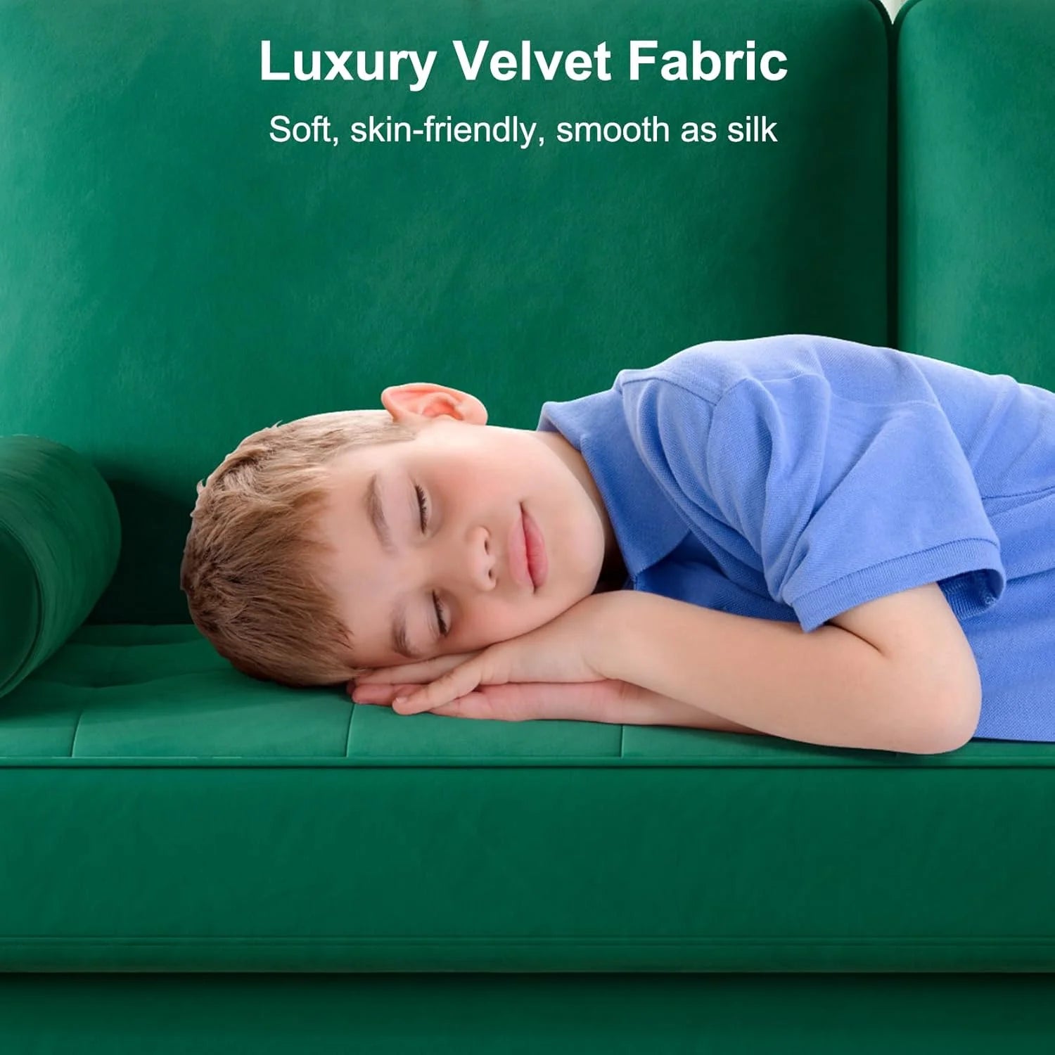 59" Velvet Spring Sofa Couch for Living Room, Office, Small Space, Solid Wood Leg, One Box, Green