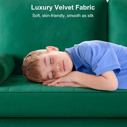 59" Velvet Spring Sofa Couch for Living Room, Office, Small Space, Solid Wood Leg, One Box, Green