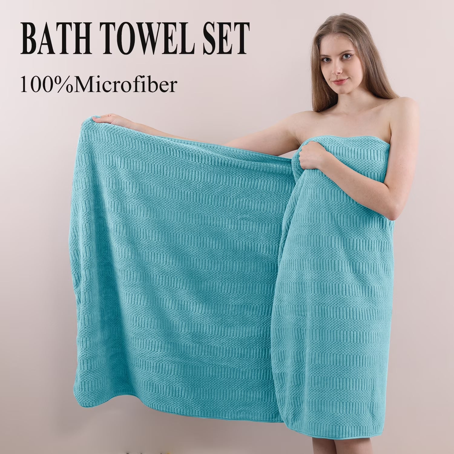 4 Piece Microfiber Bath Towel Set,700Gsm Family-Sized Towel Set ,Quick Dry & Less Lint,Highly Absorbent,Ultra Soft Shower Towel for Bathroom Hotel-Turquoise