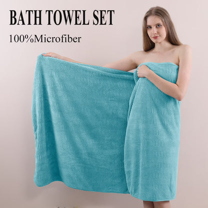 4 Piece Microfiber Bath Towel Set,700Gsm Family-Sized Towel Set ,Quick Dry & Less Lint,Highly Absorbent,Ultra Soft Shower Towel for Bathroom Hotel-Turquoise