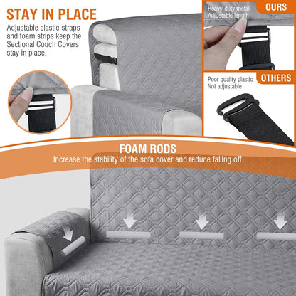 Sectional Couch Covers 100% Waterproof L Shaped Sofa Slipcover 3Pcs Reversible Chaise Lounge Cover for Sectional Sofa Furniture Protector Cover for Pets Cat Dog(X-Large, Light Gray)