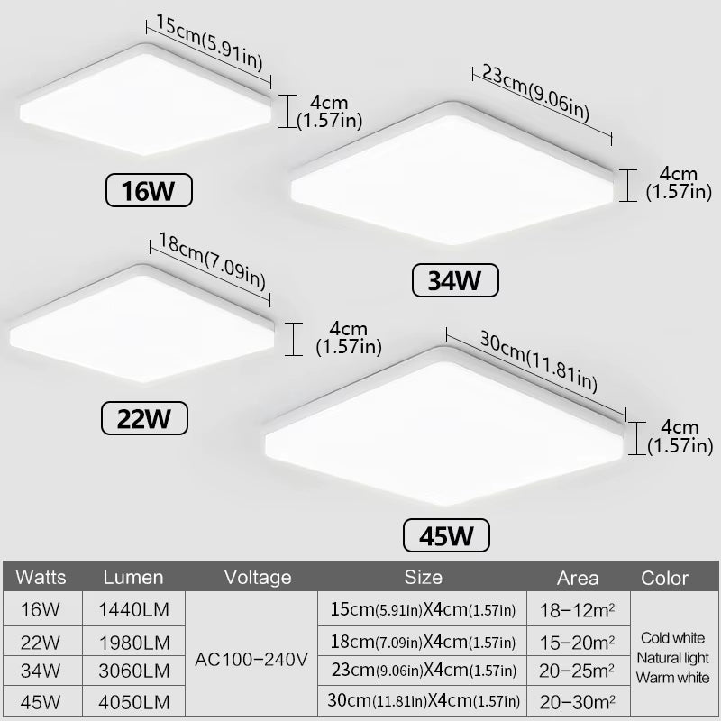 Square Led Ceiling Lamp Bedroom Lighting Neutral White Cold White Warm White 48W 36W 24W 18W Led Ceiling Light Room