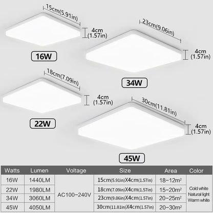 Square Led Ceiling Lamp Bedroom Lighting Neutral White Cold White Warm White 48W 36W 24W 18W Led Ceiling Light Room