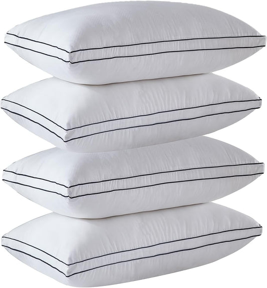 Bed Pillows for Sleeping, Luxury Plush Soft Pillow with Home and Hotel, Breathable Microfiber Cover Skin-Friendly Pillows for Side Back Sleepers (White, Queen (Pack of 4))