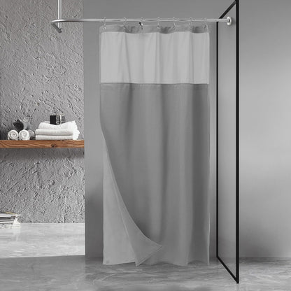 Waffle Weave Shower Curtain with Snap-In Fabric Liner & Hooks Set - Hotel Style, Waterproof & Washable, Heavyweight Fabric & Mesh Top Window - 71X72, Sage Green