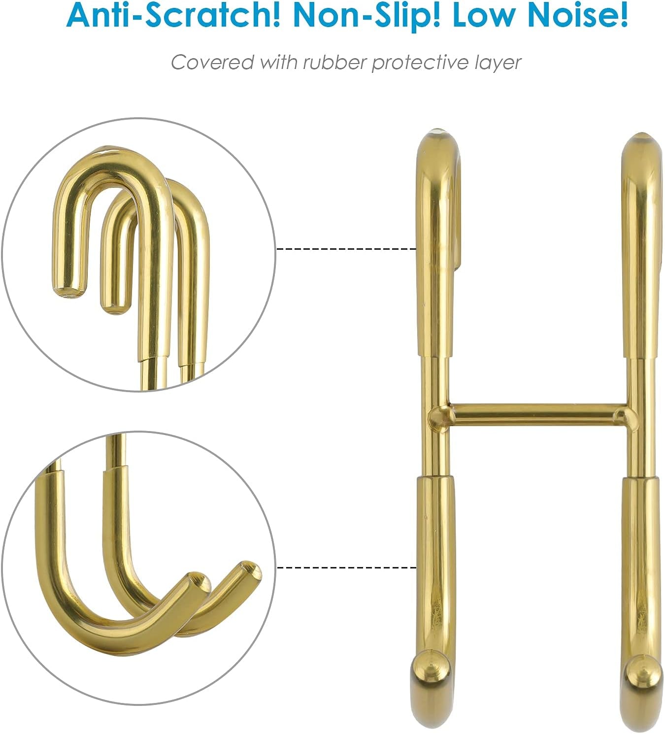Shower Door Hooks (3-Pack), Towel Hooks for Bathroom Frameless Glass Door, Shower Squeegee Hooks, Gold