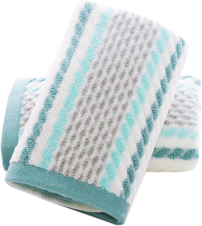 Hand Towels Set of 2 Striped Pattern 100% Cotton Soft Absorbent Decorative Towel for Bathroom (Green)