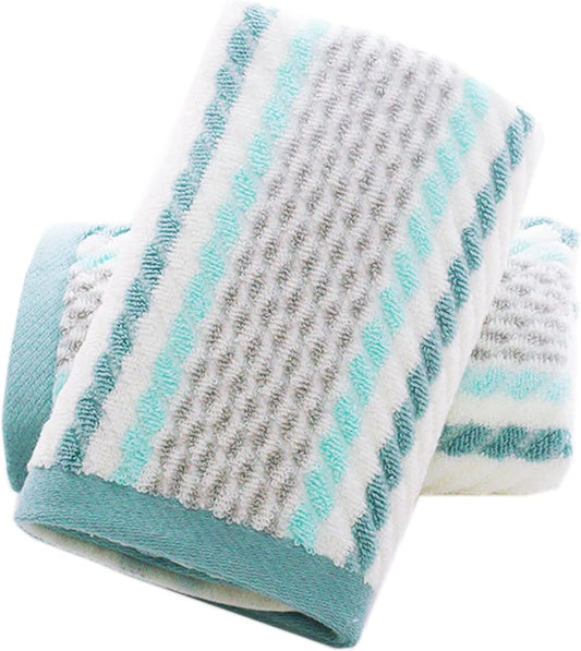 Hand Towels Set of 2 Striped Pattern 100% Cotton Soft Absorbent Decorative Towel for Bathroom (Green)
