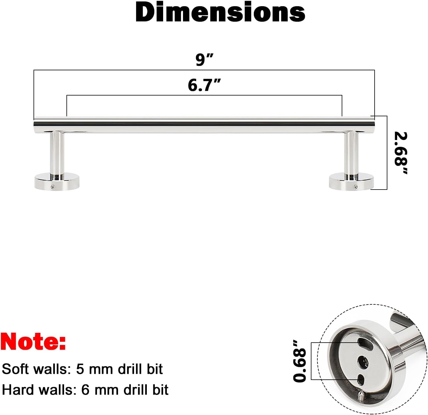 Bath Towel Bar, Thicken Stainless Steel Shower Towel Rack Holder Wall Mounted for Bathroom, 9-Lnch Overall Length-7-Lnch Usable Hanging Space (1 Pack, Chrome Finish)
