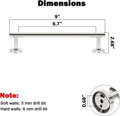 Bath Towel Bar, Thicken Stainless Steel Shower Towel Rack Holder Wall Mounted for Bathroom, 9-Lnch Overall Length-7-Lnch Usable Hanging Space (1 Pack, Chrome Finish)