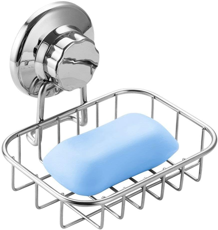 Suction Cup Soap Holder, Soap Dish Saver Tray Bar Soap Sponge Holder for Shower Wall, Bathroom, Tub and Kitchen Sink Stainless Steel