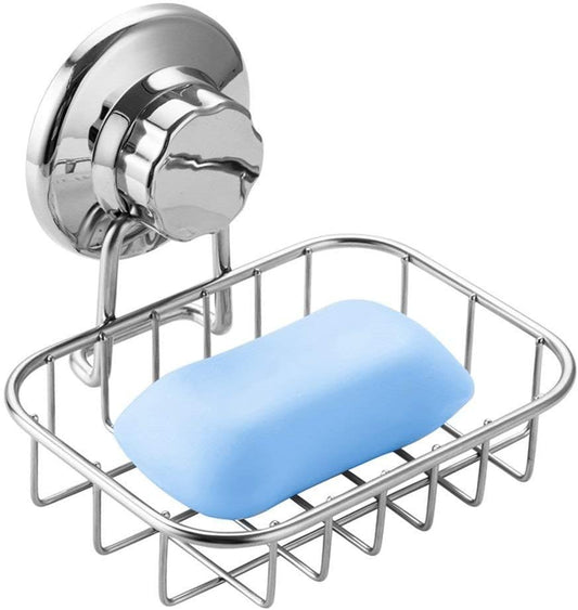 Suction Cup Soap Holder, Soap Dish Saver Tray Bar Soap Sponge Holder for Shower Wall, Bathroom, Tub and Kitchen Sink Stainless Steel