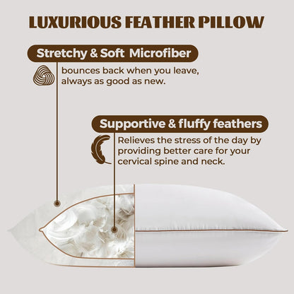 Goose Feather Pillows, Bed Pillows, Queen Size Set of 2, Hotel Pillows for Sleeping, White Pillows Soft down Alternative Pillows 20X30