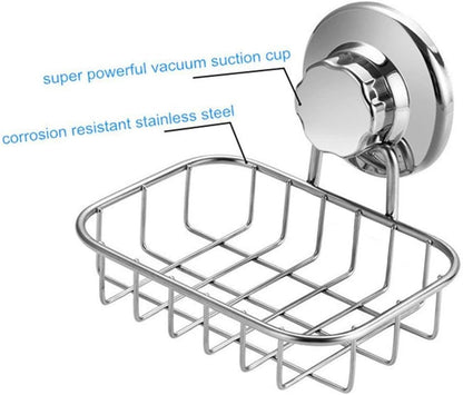 Suction Cup Soap Holder, Soap Dish Saver Tray Bar Soap Sponge Holder for Shower Wall, Bathroom, Tub and Kitchen Sink Stainless Steel