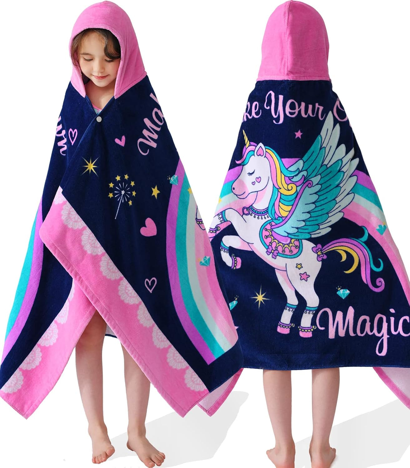 Kids Hooded Beach Towel Age 3-8, 30''X50,Soft | Thick | Large | 100% Cotton,Absorbent Beach, Bath, Pool Towels Wrap for Girls, Sea Mermaid