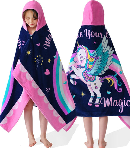 Kids Hooded Beach Towel Age 3-8, 30''X50,Soft | Thick | Large | 100% Cotton,Absorbent Beach, Bath, Pool Towels Wrap for Girls, Sea Mermaid