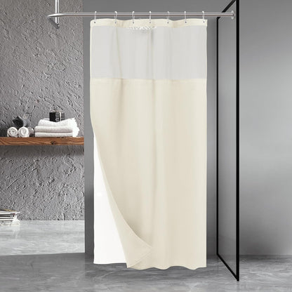 Waffle Weave Shower Curtain with Snap-In Fabric Liner & Hooks Set - Hotel Style, Waterproof & Washable, Heavyweight Fabric & Mesh Top Window - 71X72, Sage Green