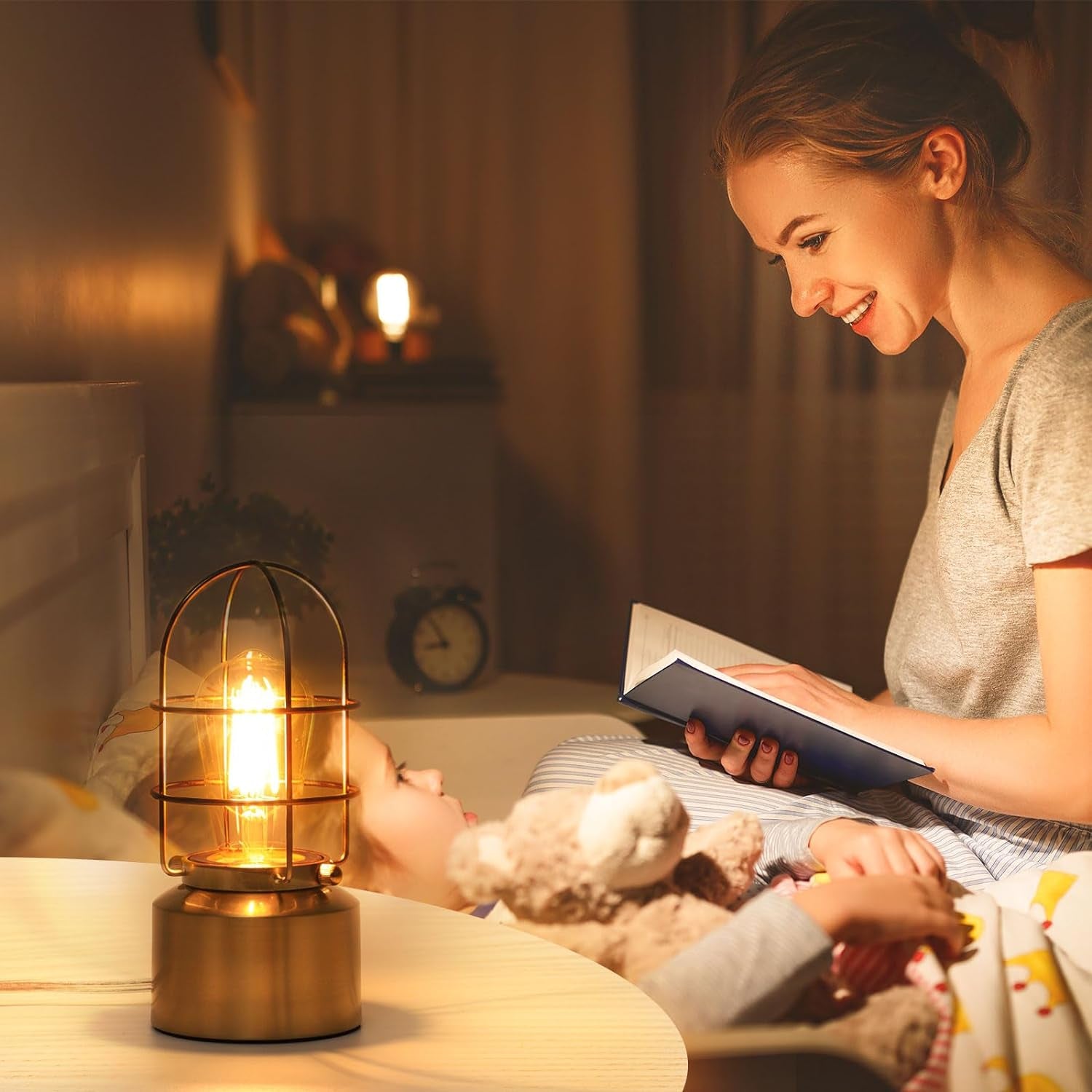 Small Touch Gold Table Lamp for Small Spaces - 3 Way Dimmable Industrial Bedside Lamp - Steampunk Antique Nightstand Desk for Bedroom, Living Room (Bulb Included)