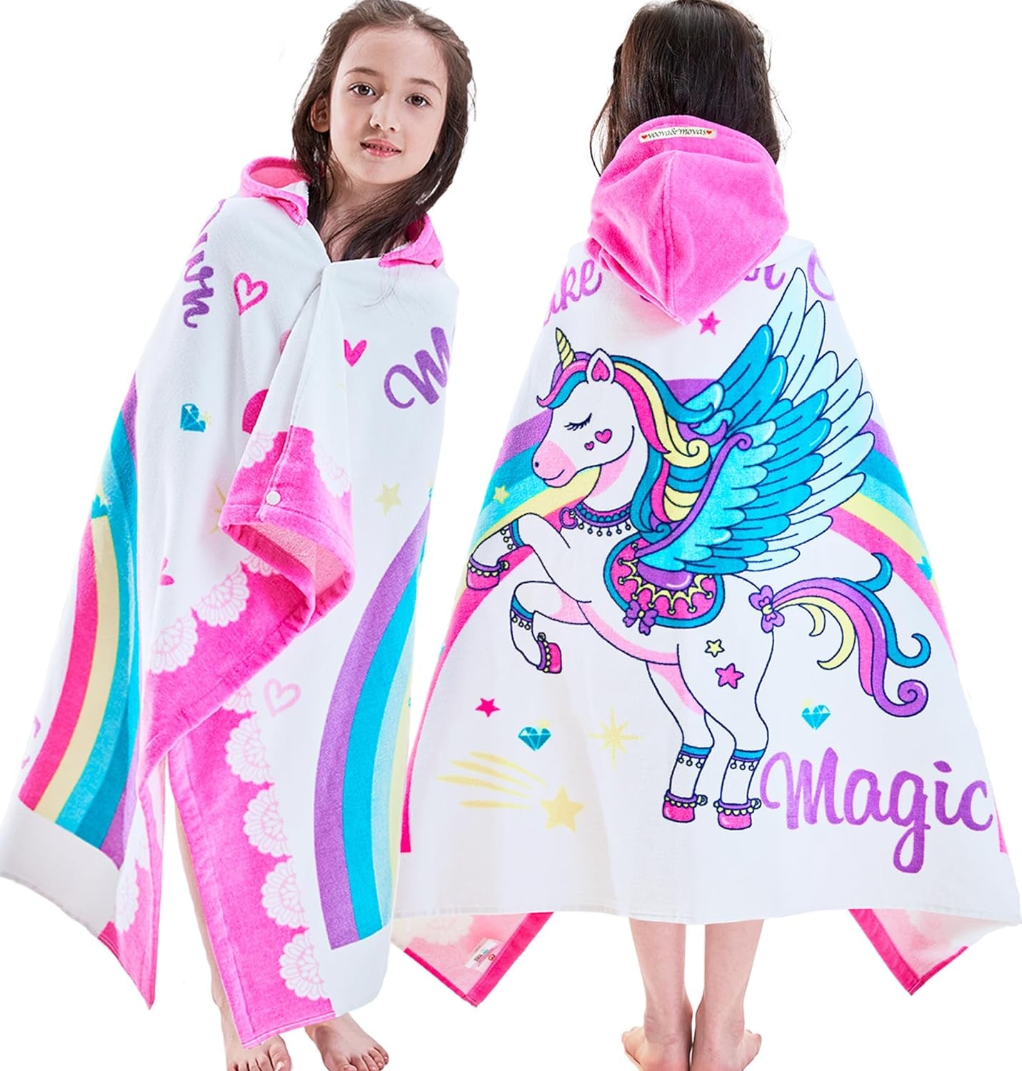 Kids Hooded Beach Towel Age 3-8, 30''X50,Soft | Thick | Large | 100% Cotton,Absorbent Beach, Bath, Pool Towels Wrap for Girls, Sea Mermaid