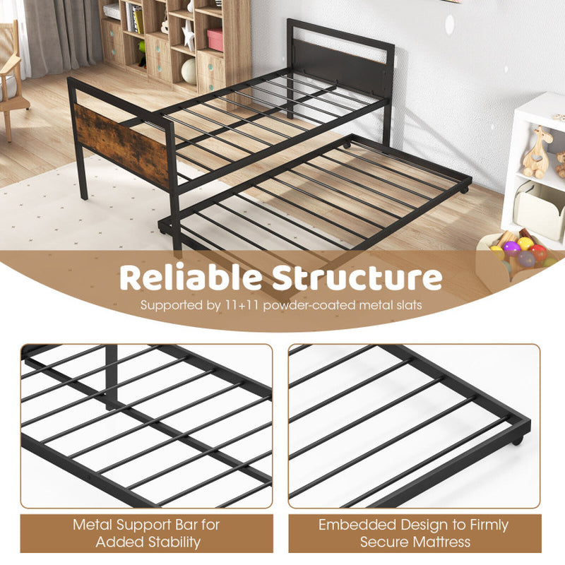 Twin Metal Daybed with Trundle Lockable Wheels