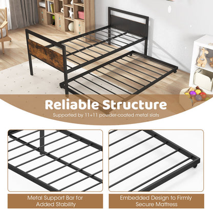 Twin Metal Daybed with Trundle Lockable Wheels