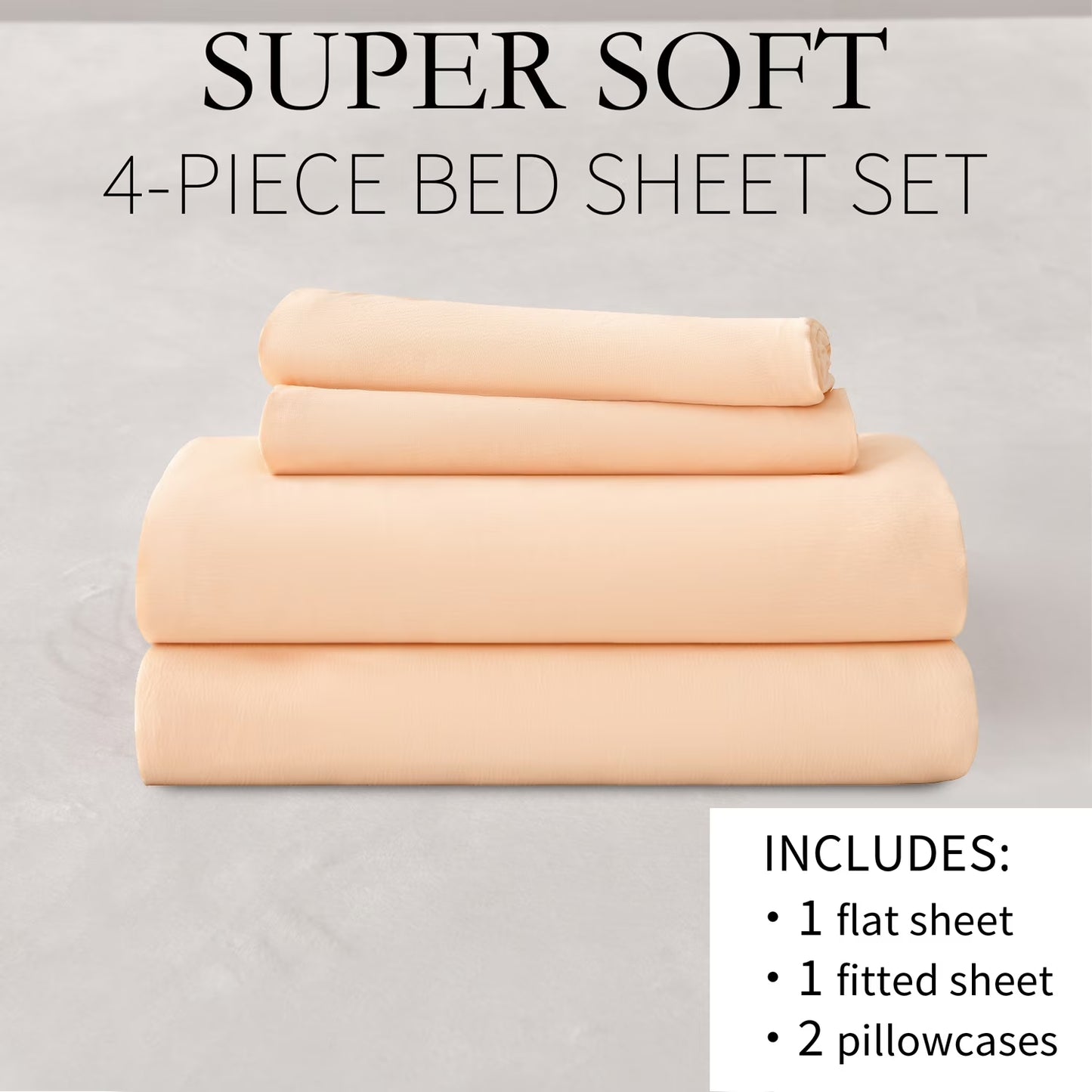 Bed Sheets Set 4 Piece Queen/Full Sheet Set Champagne Microfiber Fitted Sheet, Flat Sheet & 2 Pillowcases Bedding Set