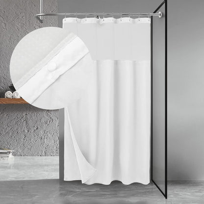 Waffle Weave Shower Curtain with Snap-In Fabric Liner & Hooks Set - Hotel Style, Waterproof & Washable, Heavyweight Fabric & Mesh Top Window - 71X72, Sage Green