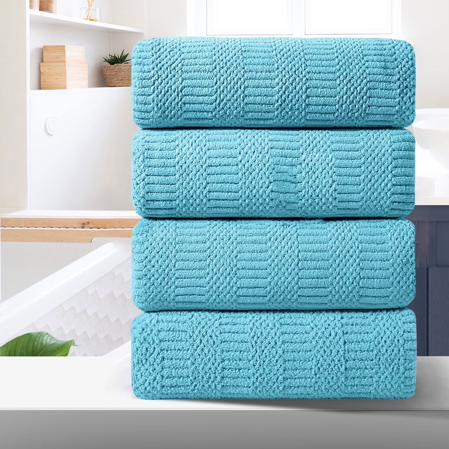 4 Piece Microfiber Bath Towel Set,700Gsm Family-Sized Towel Set ,Quick Dry & Less Lint,Highly Absorbent,Ultra Soft Shower Towel for Bathroom Hotel-Turquoise