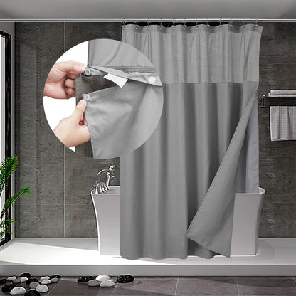 Waffle Weave Shower Curtain with Snap-In Fabric Liner & Hooks Set - Hotel Style, Waterproof & Washable, Heavyweight Fabric & Mesh Top Window - 71X72, Sage Green