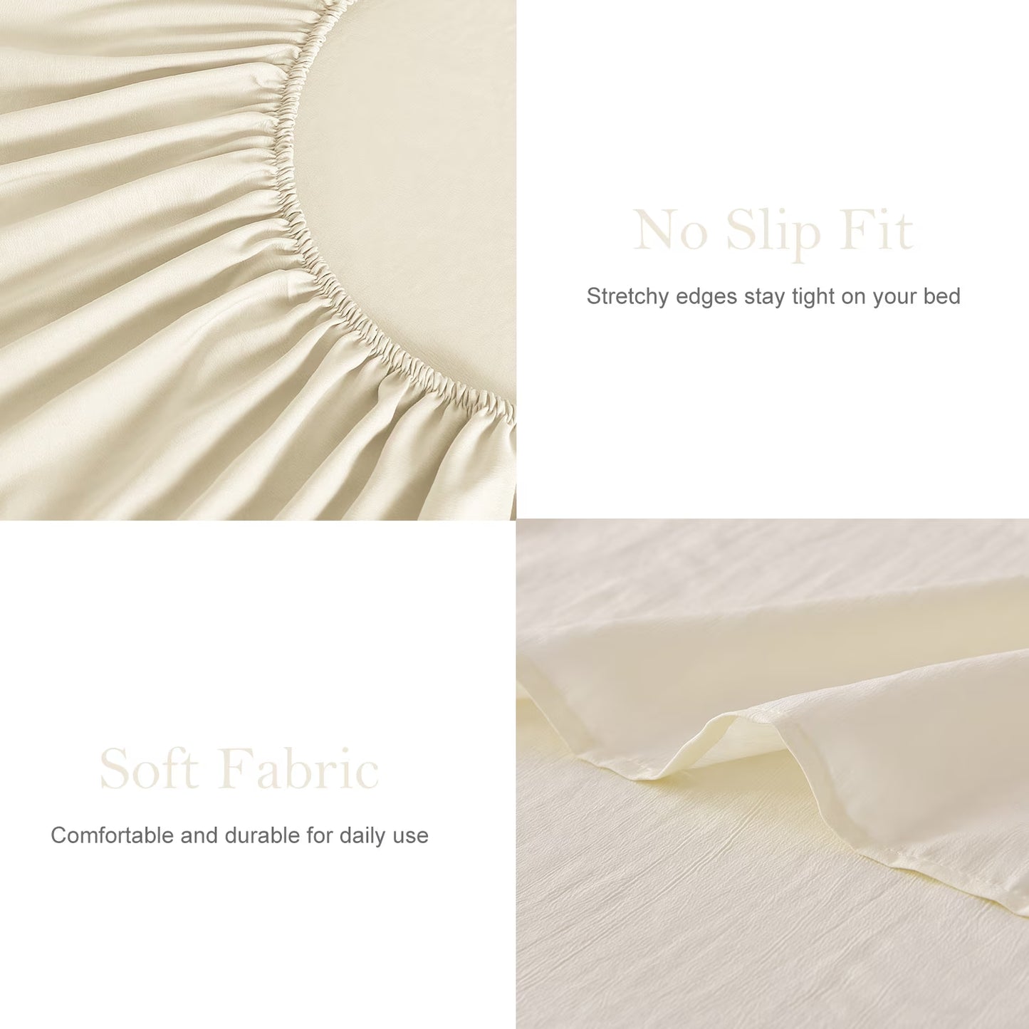 Bed Sheets Set 4 Piece King Sheet Set Cream Cotton Blend Fitted Sheet, Flat Sheet & 2 Pillowcases Bedding Set