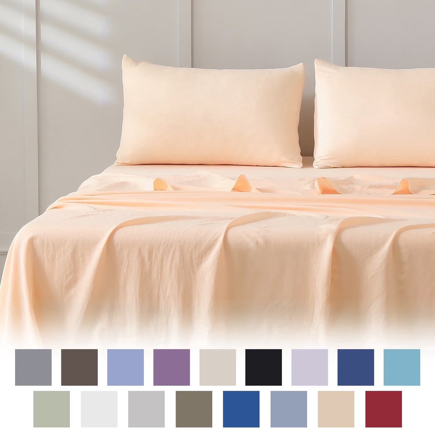 Bed Sheets Set 4 Piece Queen/Full Sheet Set Champagne Microfiber Fitted Sheet, Flat Sheet & 2 Pillowcases Bedding Set