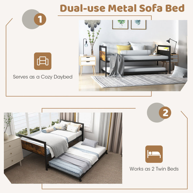 Twin Metal Daybed with Trundle Lockable Wheels