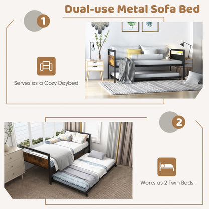 Twin Metal Daybed with Trundle Lockable Wheels