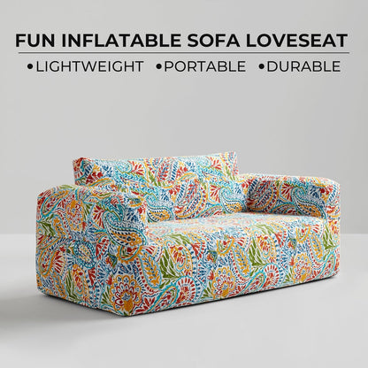 Inflatable Couch Air Sofa - Blow up Chair Portable with Handle & Tie-Down Loops, Weatherproof & Water Repellent Indoor/Outdoor Sofa for Patio, Camping, Pool, 67" Lx33 Wx28 D Multi