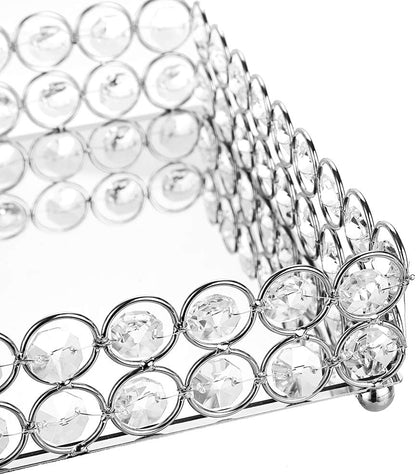 Crystal Cosmetic Vanity Tray, Mirrored Decorative Jewelry Organizer Tray for Perfume, Trinket, Makeup Display Dresser Home Decor (Large, Silver)