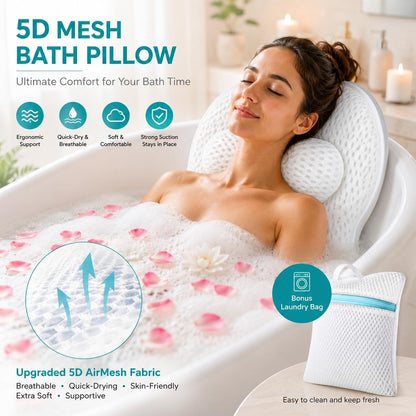 Bath Pillows for Tub,Luxury Bath Pillow for Neck and Back Support-With Comfortable Breathable Cotton 6 Non-Slip Suction (Regular Version)